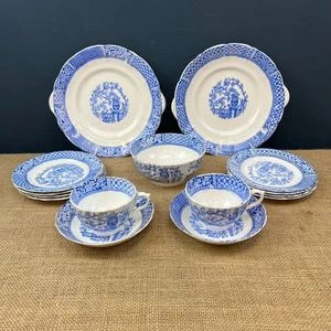 15 PIECE X ANTIQUE SPODE? BLAIR BLUE & WHITE CHINA TEA SET PLATES BOWL TEACUP - Picture 1 of 21