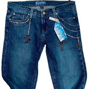Kippy's Vintage Damen Bootcut Jeans Gr. 27 blau Strass verziert - Bild 1 von 9