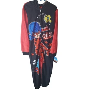 Miraculous One Piece Hooded Zip-up Pajamas, Size 8 - Picture 1 of 6