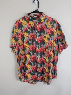 J. Crew Shirt Men's Extra Large Green 100% Linen Floral Button Up Short Sleeve - Image 1 of 4