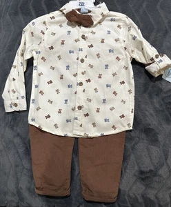 Little Lad Boy 3 PC Outfit Bears Bow Tie Shirt & Pants 2T NWT - Picture 1 of 2