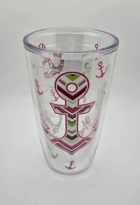  Vaso Tervis Anclajes Náuticos 16oz Rosa Verde Transparente Taza Aislada EE. UU. USADO EN EXCELENTE ESTADO Foto 1 de 4