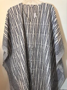 Fabric Venue Indian Block Print Blue White Cotton Kaftan Dress Beach Casual Come - Picture 1 of 8