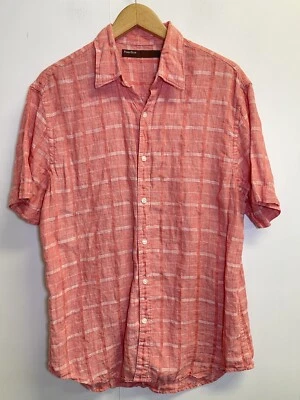 PERRY ELLIS Men’s Size L Linen Blend Coral Shirt Short Sleeve - Image 1 of 4