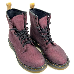 Dr Martens 1460 Castel Red Burgundy Canvas Ankle Vegan Boots Size UK 4 EU 37 - Picture 1 of 8