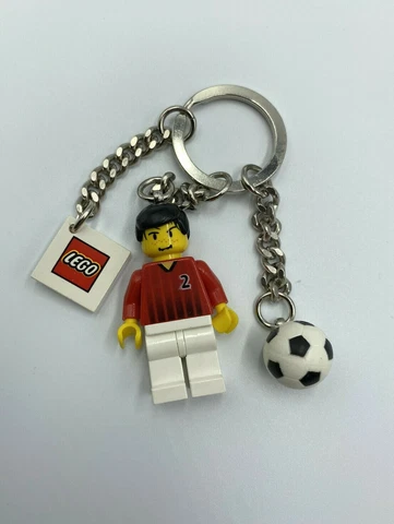 LEGO Vintage Soccer Player Minifigure #2 Ball & Lego Logo Tile Keychain Key Ring Cover
