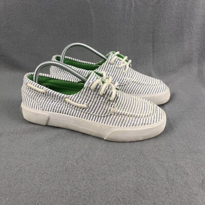 Polo Ralph Lauren Zapatos Mujer 6.5 B Lilia Rayas Seersucker Barco Tenis Poni Foto 1 de 4