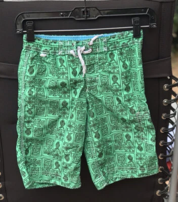 Lands End Boy Sz 7 Green Black Fish Swimming Short Trunks  - Image 1 of 4