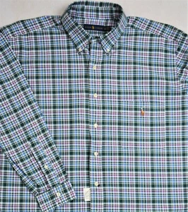 Ralph Lauren Hemd Oxford Brusttasche grün weiß kariert LT L Tall Neu mit Etikett - Bild 1 von 3