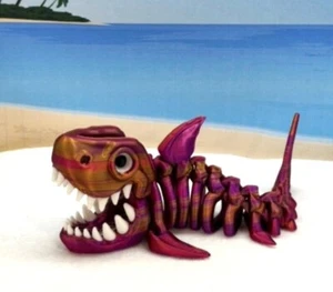 3D Printed Skeleton Shark, 7" Articulated Shark Toy, Fidget ADHD Autism Toy - Picture 1 of 5
