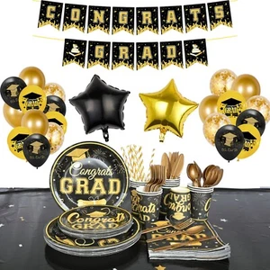 Graduation Decorations 2025 for 16 Guests  Plates, Cups, Tablecloth, Napkins - Picture 1 of 8