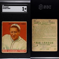 Dazzy Vance 1933 Goudey #2 Hall of Fame Rookie Card SGC 1