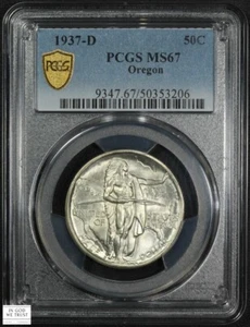 1937 D Oregon Trail Commemorative Silver Half Dollar 50C PCGS MS 67 - Picture 1 of 5
