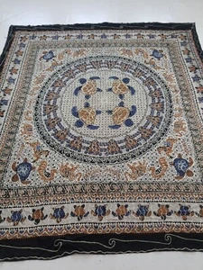 Vintage Indian Traditional Block Printed Embroidered Bed Spread 241x210cm - Picture 1 of 18