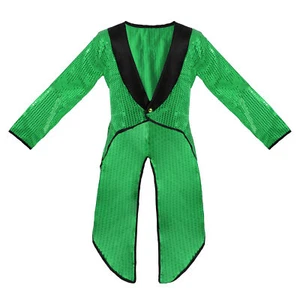 GREEN SEQUIN TAILCOAT UNISEX CABARET FANCY DRESS CIRCUS RINGMASTER DANCE COSTUME - Picture 1 of 6