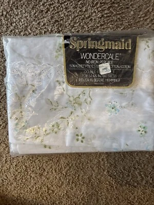 VNTG SPRINGMAID BLUE FLOWERS WONDERCALE DOUBLE FLAT SHEET 54X76 NEW NOS!! - Image 1 of 3