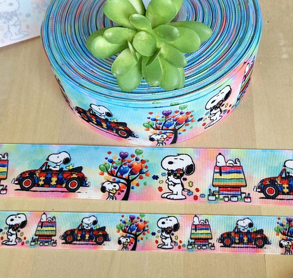 7/8 & 1.5" (1 YD) Snoopy Grosgrain Ribbon Autism Awareness Beagle Ribbon - Image 1 of 1