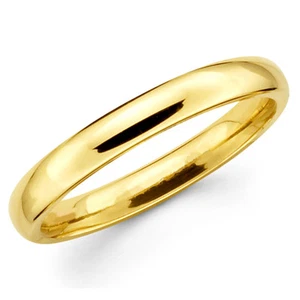 14K Solid Yellow Gold 3mm Plain Men's and Women's Wedding Band Ring - Picture 1 of 3