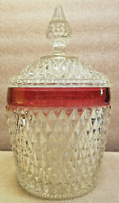 Ruby Flash Diamond Point Ice Bucket Indiana Glass With Lid 10" Tall Vintage