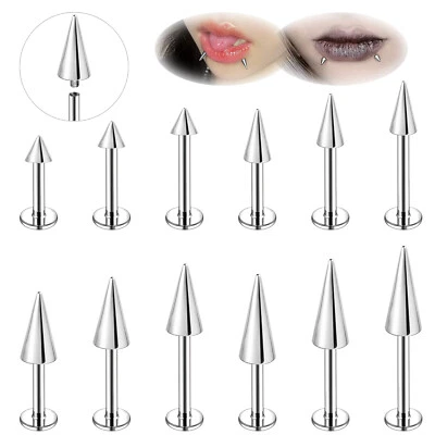 3Pcs/Set Large Spike Labret Studs Stainless Steel Ear Helix Tragus Lip Piercings - Image 1 of 4