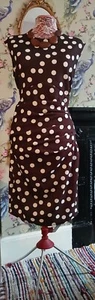 Vintage style brown & white polka dot midi occasion dress size 18 - Picture 1 of 7