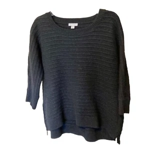 Garnet Hill XL Lambswool Angora Side Zip Chunky Knit Sweater Black 3/4 Sleeve - Picture 1 of 7