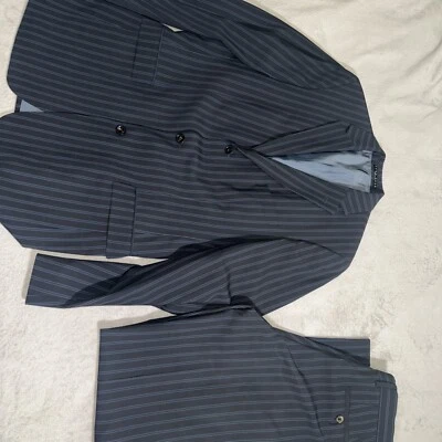 Traje pantalón vintage de hombre a rayas negras Hugo Boss 2 piezas película Rossellini EE. UU. 42L Foto 1 de 4