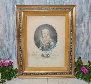 Antique King Henry IV France 1553-1610 Framed Hand Colored Engraving Portrait - Picture 1 of 10