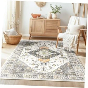 Entryway Rug 3 x 5 Boho Rugs Washable Rugs Non Slip Vintage 3x5 Grey/Brown - Picture 1 of 8
