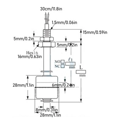 Wasserstandssensor Schalter 304 Edelstahl Flüssigkeitsstandssensor Schwimmer - Bild 1 von 4
