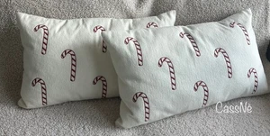 Candy Cane Embroidered Lumbar Pillow Covers & Pillow Inserts Bundle - Picture 1 of 7