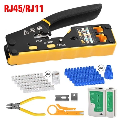 RJ45 Network Tool Kit Cat5/5e Cat6 Ethernet Crimper Pass Through Plug Tester Kit - Image 1 of 4