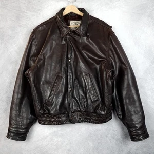Vintage Banana Republic Jacket Mens 44 Brown Leather Bomber Flight Zip Lined 90s - Picture 1 of 24