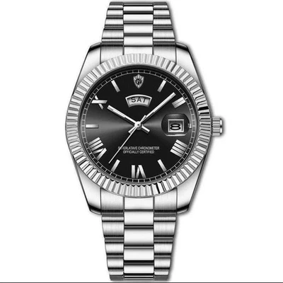 Classic Day-Date Presidential Style Watch – Black Dial | Silver - Image 1 of 4