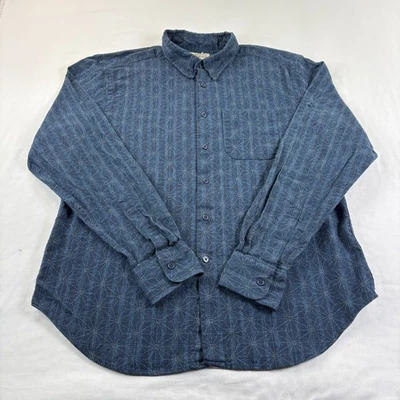 Naked & Famous Easy Shirt Mens XL Blue Button Up Kimono Pattern Long Sleeve - Image 1 of 4