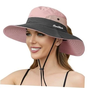 Womens Sun Hat - Sun Hats for Women with Ponytail Hole, One Size Pink & Grey - Picture 1 of 8