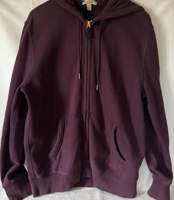 男式 Burberry Brit 勃艮第栗色红色格子帽全拉链连帽衫 XL 码 — 第 1/4 张图片