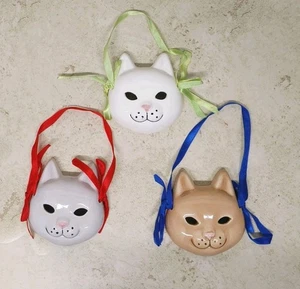 Vintage Katzenkopf Maske Wanddeko 3er Set Keramik 3,25" - Bild 1 von 16