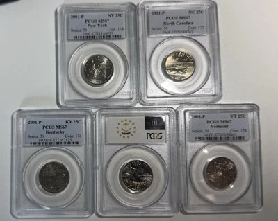 2001 P State Quarter PCGS MS67 5 Coin Set KY NY NC VT RI - Image 1 of 4