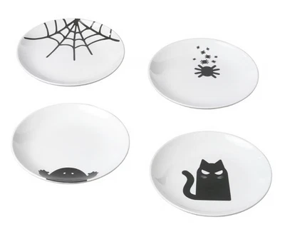 IKEA KUSTFYR Halloween Spooky Side Plates 4 Pack Mixed Patterns 20cm Dinner Set - Image 1 of 4