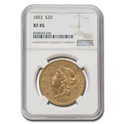 1853 $20 Liberty Gold Double Eagle XF-45 NGC - Image 1 of 3