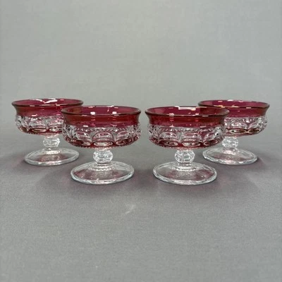 Indiana Glass Kings Crown Thumbprint Ruby Dessert Sherbet Dishes Set of 4 - Image 1 of 4