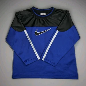Nike Swoosh Logo Crewneck Long Sleeve Two Tone Blue Black Pullover Shirt Boys 6 - Picture 1 of 10