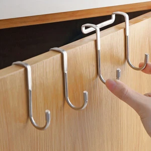 Stainless Steel Over Door Hooks Reversible Clothes Rack Coat Drawer Hanger - Picture 1 of 12