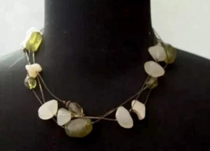 Vintage 40's Quartz Glass necklace bronze chain, triple strand. 16", perfect. - Picture 1 of 5