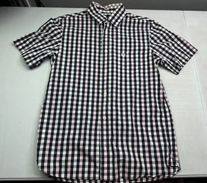 Fred Perry Mens Shirt S Black White Pink Gingham Check Short Sleeve Button Down - Picture 1 of 10