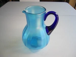 Antique Fenton Iridescent Blue Stretch Glass GUEST SET Water Handled Pitcher Jug - Picture 1 of 6