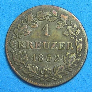 Bavaria 1 Kreuzer Billon Coin 1852 toned, Free Shipping for Additional Purchases - Picture 1 of 2