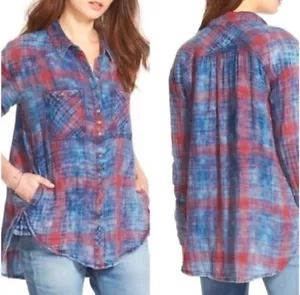 Free People kariertes Double Dip Dye Flanellhemd mit großer Knopfleiste Oversize - Bild 1 von 8