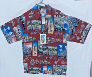 NUOVO SPOONER REYN BELLISSIMO PATRIOTIC HURLEY RIDING ULTIMO DIVERTIMENTO ROSSO RAYON L - Foto 1 di 12
